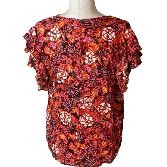 Anthropologie flutter sleeve floral top size L peasant boho festi… - Picture 5 of 8